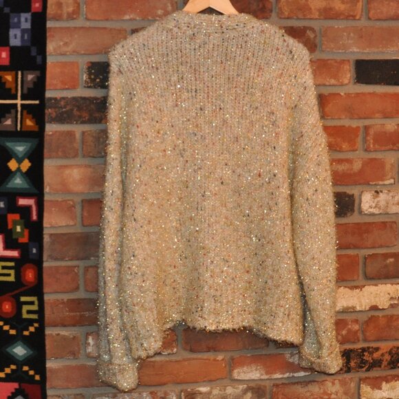 Anthropologie Maeve Twinkle Ivory Gold Tinsel Multicolor Knit Cardigan Sweater - Picture 6 of 9